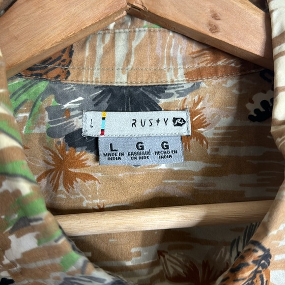 Vtg rusty mens cotton button down tiger all over print casual retro shirt size L - Picture 7 of 12